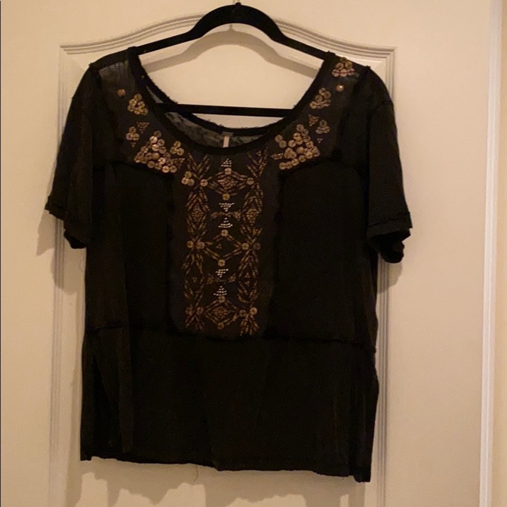 Grey and gold detailed free people shirt